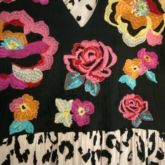 Sananna Jane Embroidered Leopard Print Mini Dress New NWT Boho Cotton Rayon - Picture 10 of 11